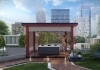 Outdoor-Pergola in Weiß von Villeroy &amp; Boch mit Whirlpool, zipSCREEN-Beschattung