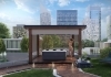 Pergola mit einzigartiger Designwand in Naturfarbe
