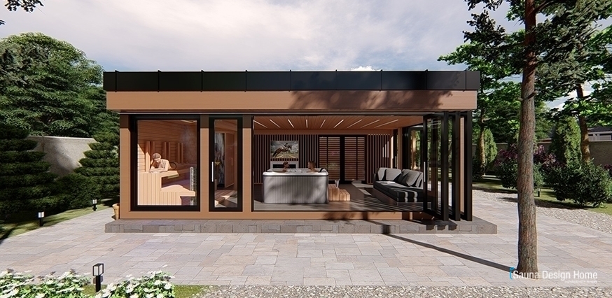 Sauna Wellness Raum mit Whirlpool