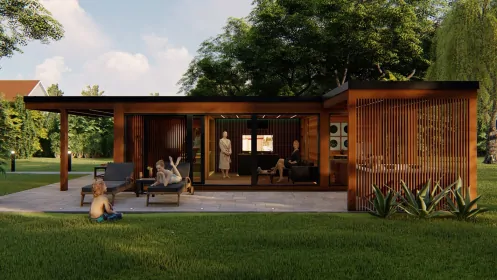 Wellness im Garten, Montage eines Saunahauses, 60 m2